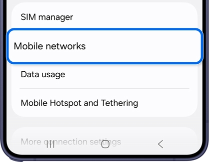 Connections menu with the Mobile networks option highlighted.