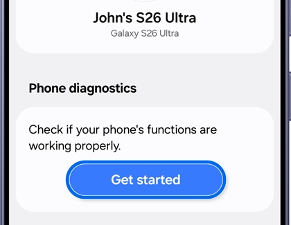 Samsung Members support screen with the Get started button highlighted.