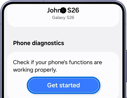 Samsung Members app Support screen with Get started button highlighted.