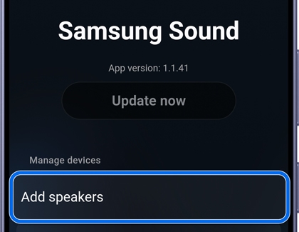A Galaxy S26 Ultra displaying the Samsung Sound settings menu with the Add speakers option highlighted in a blue box.