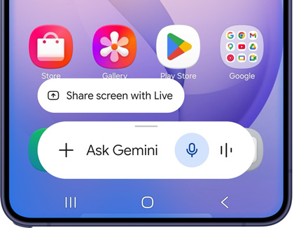A Galaxy S26 Ultra screen showing the Ask Gemini overlay bar above the navigation area.