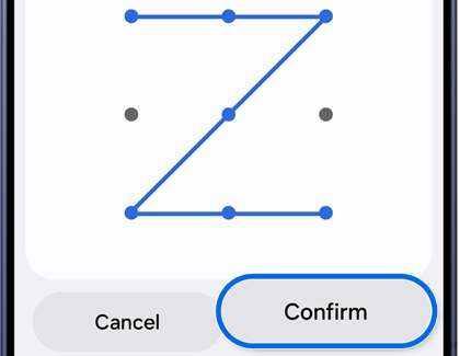 Set pattern screen with a 'Z' shape pattern displayed, and a Confirm button highlighted.