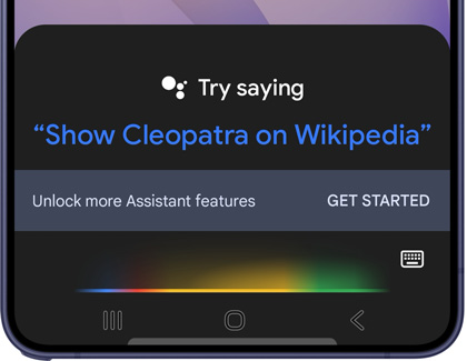 A Galaxy S26 Ultra screen showing the Google Assistant interface activated at the bottom.