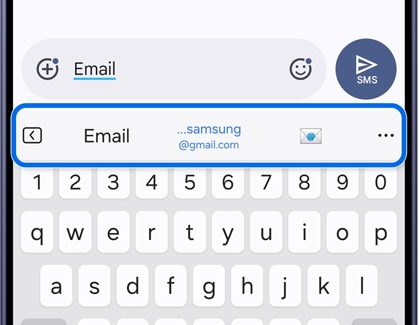 A messaging app with text suggestions appearing above the keyboard.