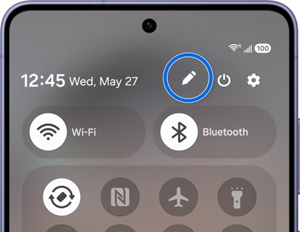 Quick panel screen with the Edit icon highlighted.