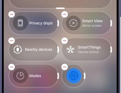 Quick panel editing screen with the NFC button placed on top.