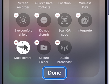 Expandable area screen with the Done button highlighted.
