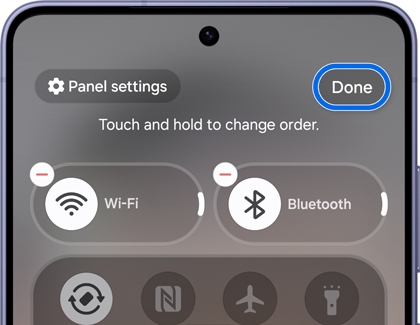 Quick panel editing screen with the Done button highlighted.
