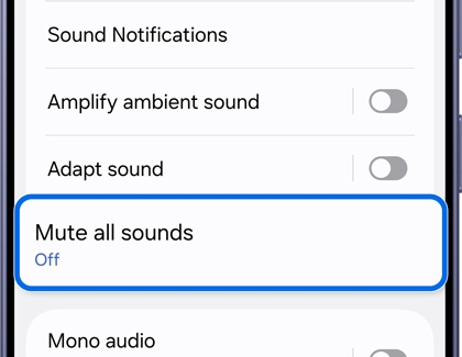 Hearing enhancements menu with the Mute all sounds turned off.