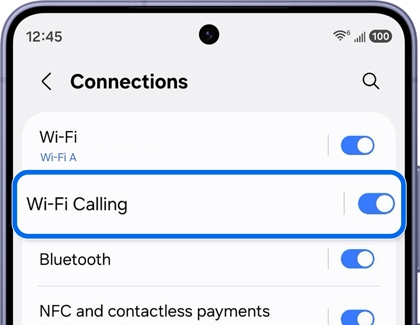 Connections menu showing the Wi-Fi Calling being disabled.