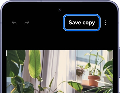 A Galaxy S26 phone screen showing a Save copy button highlighted in blue at the top right corner.