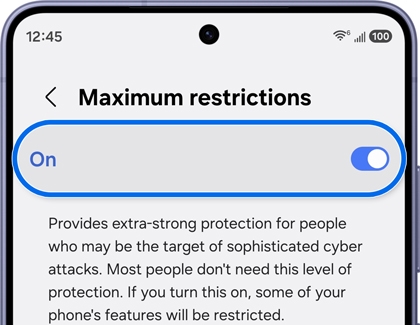 Maximum restrictions settings page.