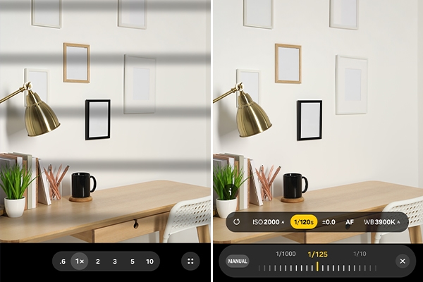 Comparison of a photo showing horizontal dark lines vs. without dark lines.