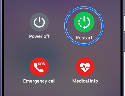 A screen showing the Power menu options, with the Restart button highlighted.