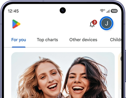Google Play Store app screen with the profile icon highlighted.