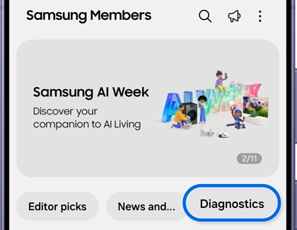 Samsung Members app home screen with the Support option highlighted.