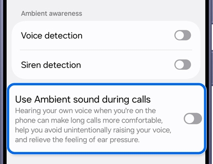 Auto switch to ambient sound settings screen with Use Ambient sound during calls disabled.