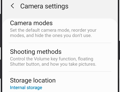 A list of camera settings on the Galaxy S8+