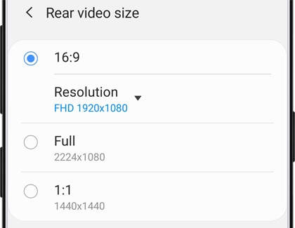 A list of Rear video sizes for the Galaxy S9+