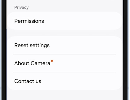 List of Privacy settings in the Camera settings screen