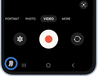 Flex mode panel icon highlighted in the lower left of the screen in the Camera app