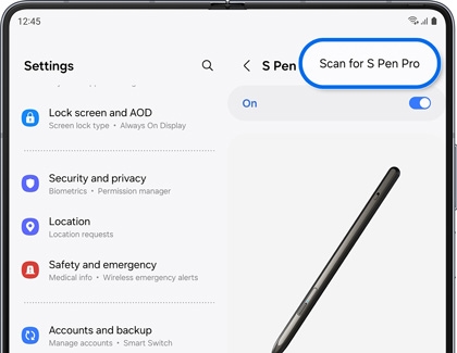 Scan for S Pen Pro highlighted in S Pen settings