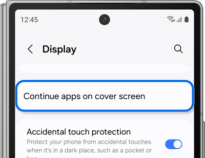 Continue apps on cover screen highlighted in Display settings