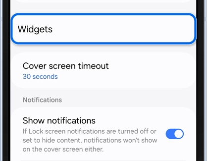 Widgets highlighted in Cover screen settings