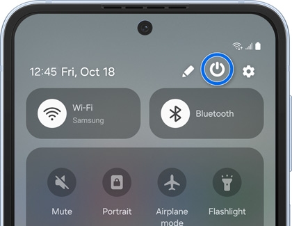 Power icon highlighted in Quick settings