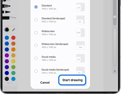 Start drawing highlighted in the Samsung Notes app