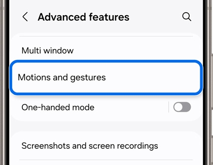 Motions and gestures highlighted in Advanced features