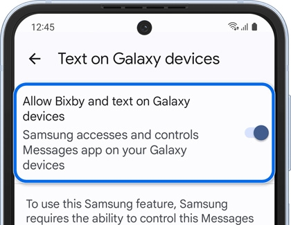 Allow Bixby and text on Galaxy devices highlighted and enabled in Text on Galaxy devices settings