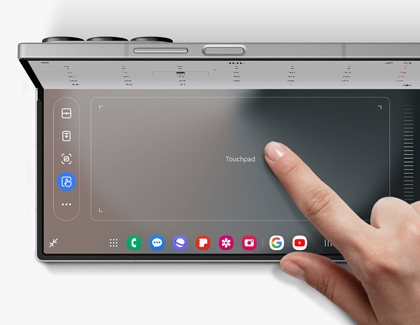 Finger placed on the touchpad of a Galaxy Z Fold6 in Flex mode