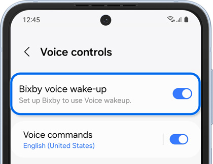 Bixby voice wake-up highlighted and enabled in Voice controls settings