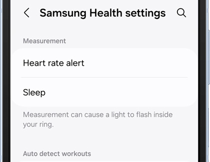 List of measurement settings in Samsung Health settings screen