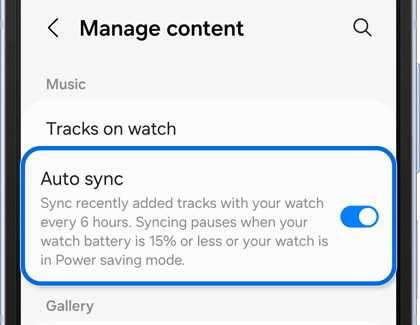 Auto sync highlighted and enabled in Manage content screen