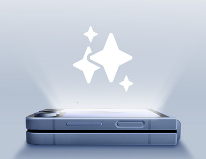 Galaxy AI logo placed above a folded Galaxy Z Flip6