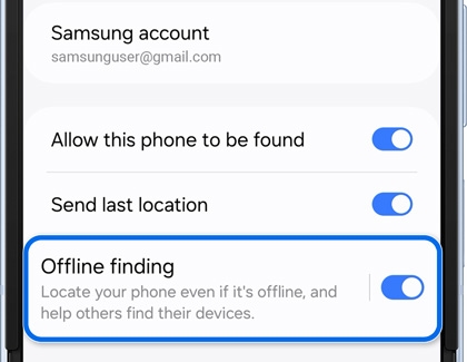 Offline finding highlighted and enabled