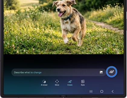 A Galaxy Z Fold displaying photo editing options with the sketch to image icon highlighted.