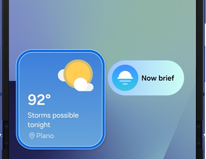 Search icon in the Weather app on a Galaxy Z Flip7.