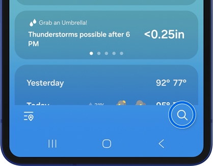 Search bar in the Weather app on a Galaxy Z Flip7.