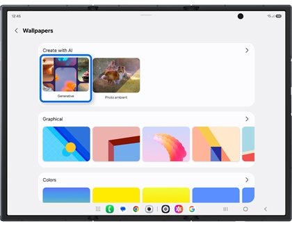 Wallpapers settings on an unfolded Galaxy Z TriFold main screen with Generative highlighted in a blue box.