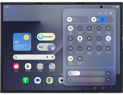 The Quick Settings panel on an unfolded Galaxy Z TriFold with the Bluetooth icon highlighted in a blue circle.