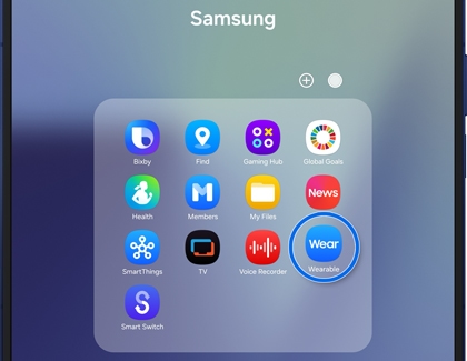 Wearable app icon highlighted on the Samsung folder of a Galaxy Z Fold7.