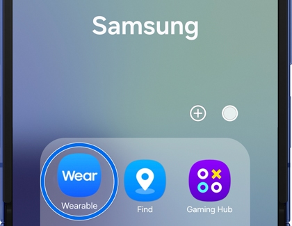 Wearable app icon selected in the Samsung folder on a Galaxy Z Flip7.