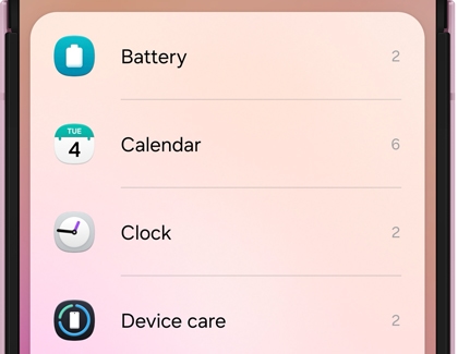 A widget selection menu listing options like Battery, Calendar, and Clock.