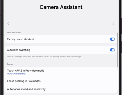 Galaxy Z Fold8 Ultra screen displaying the Camera Assistant settings menu.