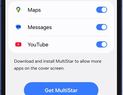 Settings on a Galaxy phone showing options to enable apps on the Cover screen.