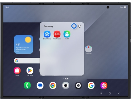 App folder on the Galaxy Z TriFold with a plus icon highlighted in a blue circle.