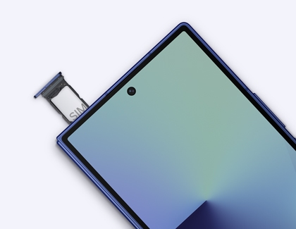 SIM card tray being inserted into the Galaxy Z Fold7 with the screen facing up.